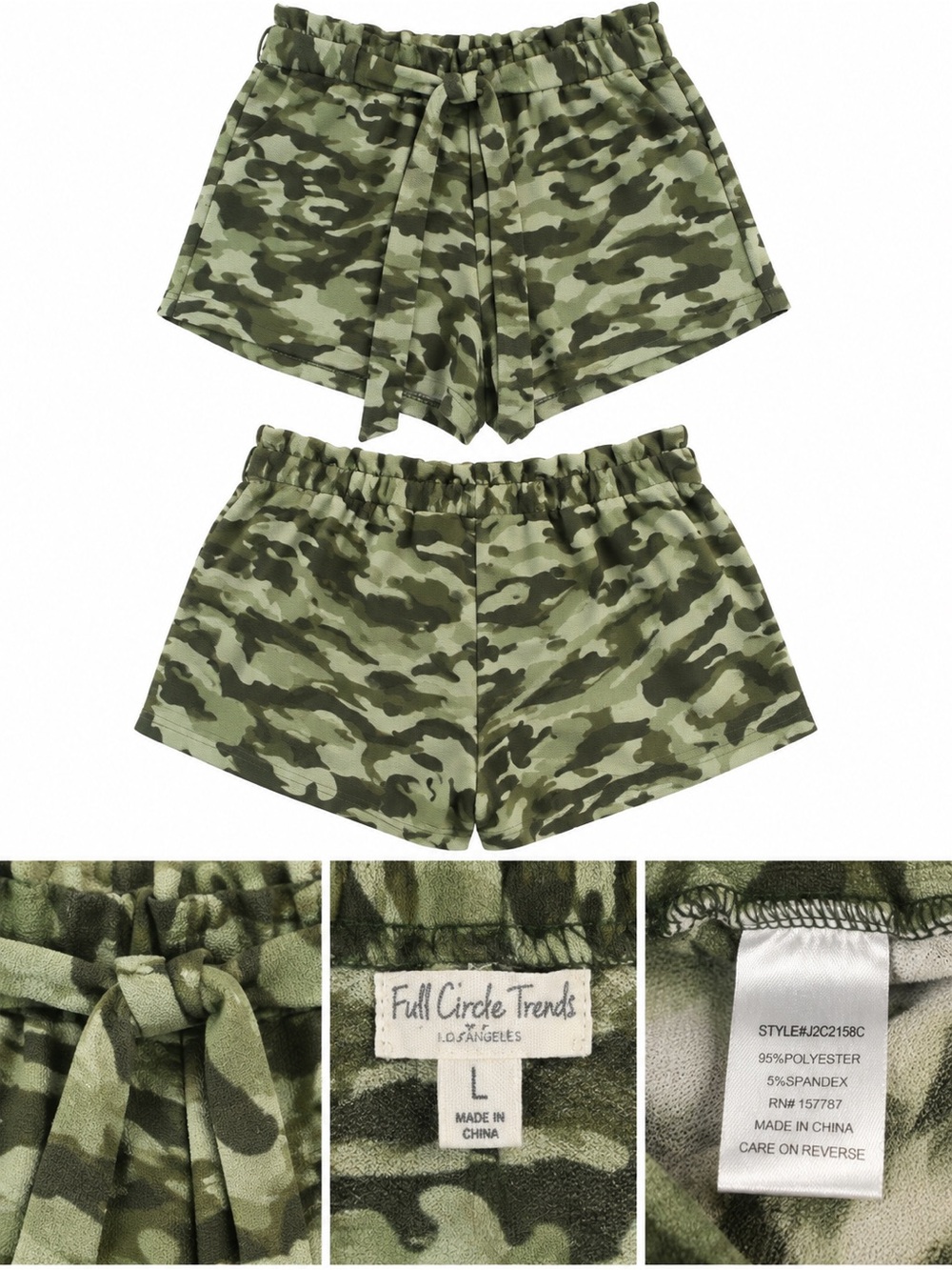Full Circle Trends Green Camo Tie Waist Shorts Women’s L